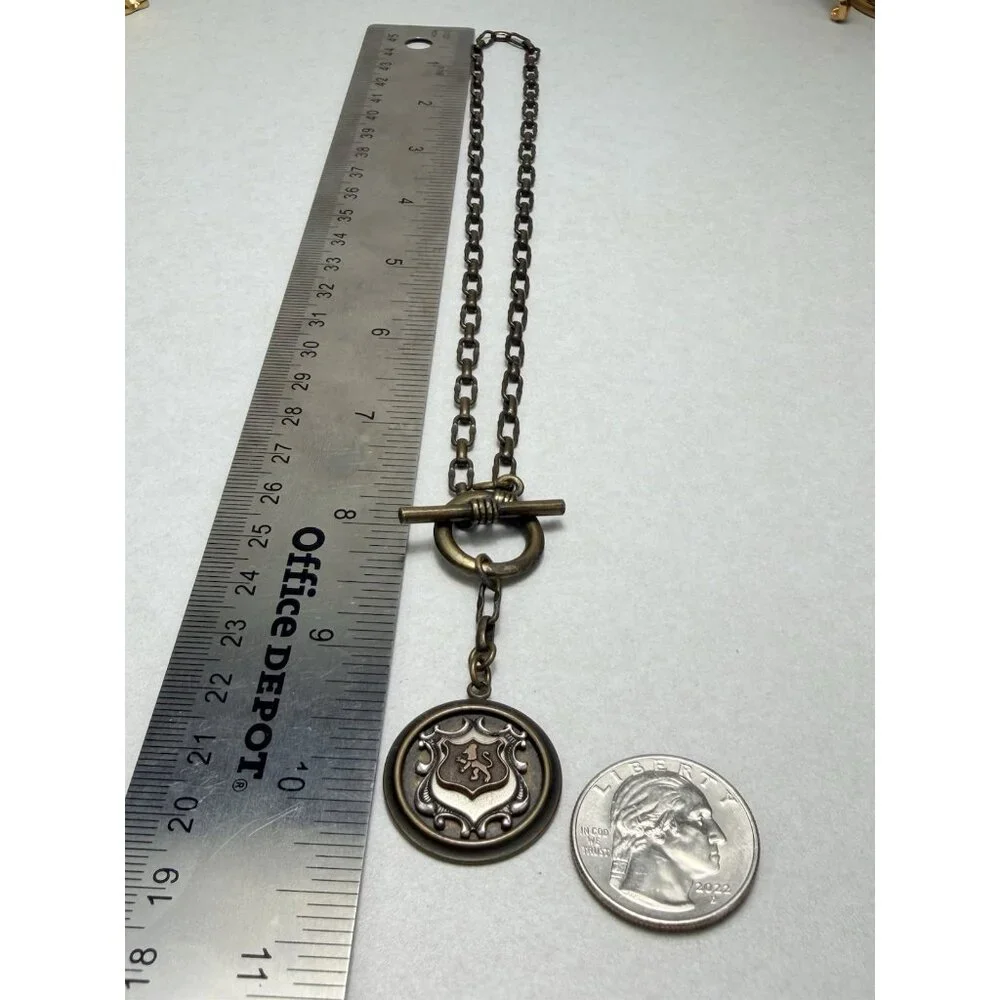 Tommassini Vintage Necklace Bronze Medallion Crest Toggle Chain - Picture 4 of 8